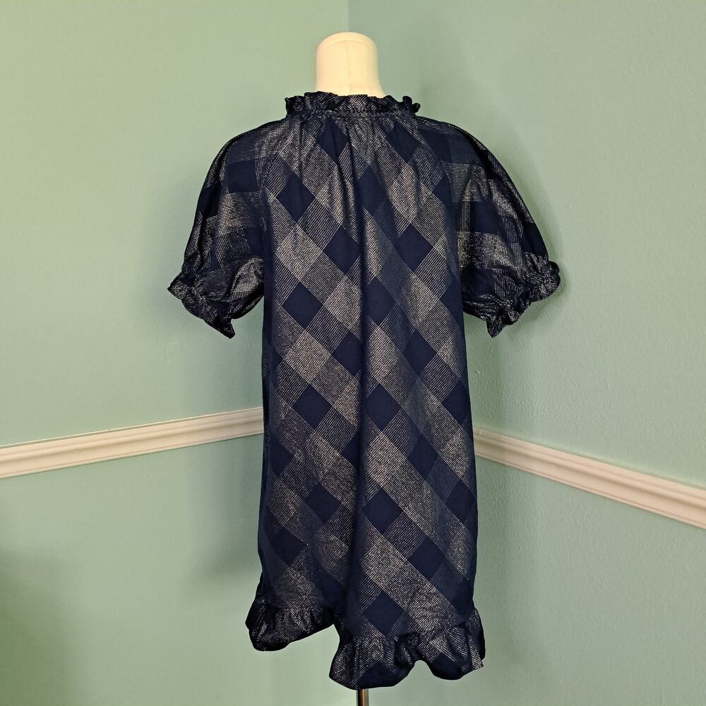 HILL HOUSE Home Navy Silver Metallic Plaid Katherine Nap Mini Dress Medium - Picture 9 of 11